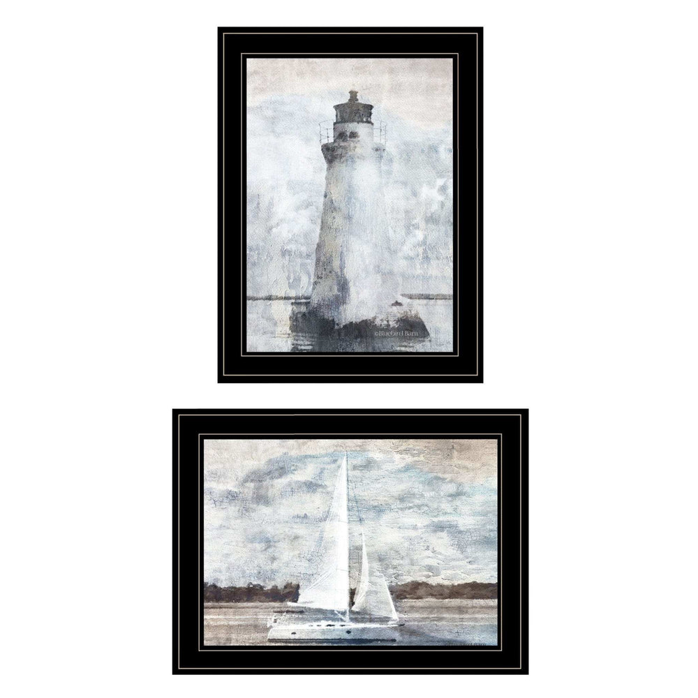 Set Of Two Lighthouse Sailboat 2 Black Framed Print Wall Art - Homeroots - Flyclothing LLC