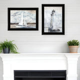 Set Of Two Lighthouse Sailboat 2 Black Framed Print Wall Art - Homeroots