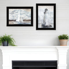 Set Of Two Lighthouse Sailboat 2 Black Framed Print Wall Art