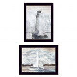 Set Of Two Lighthouse Sailboat Black Single Rim Framed Print Wall Art - Homeroots - Flyclothing LLC