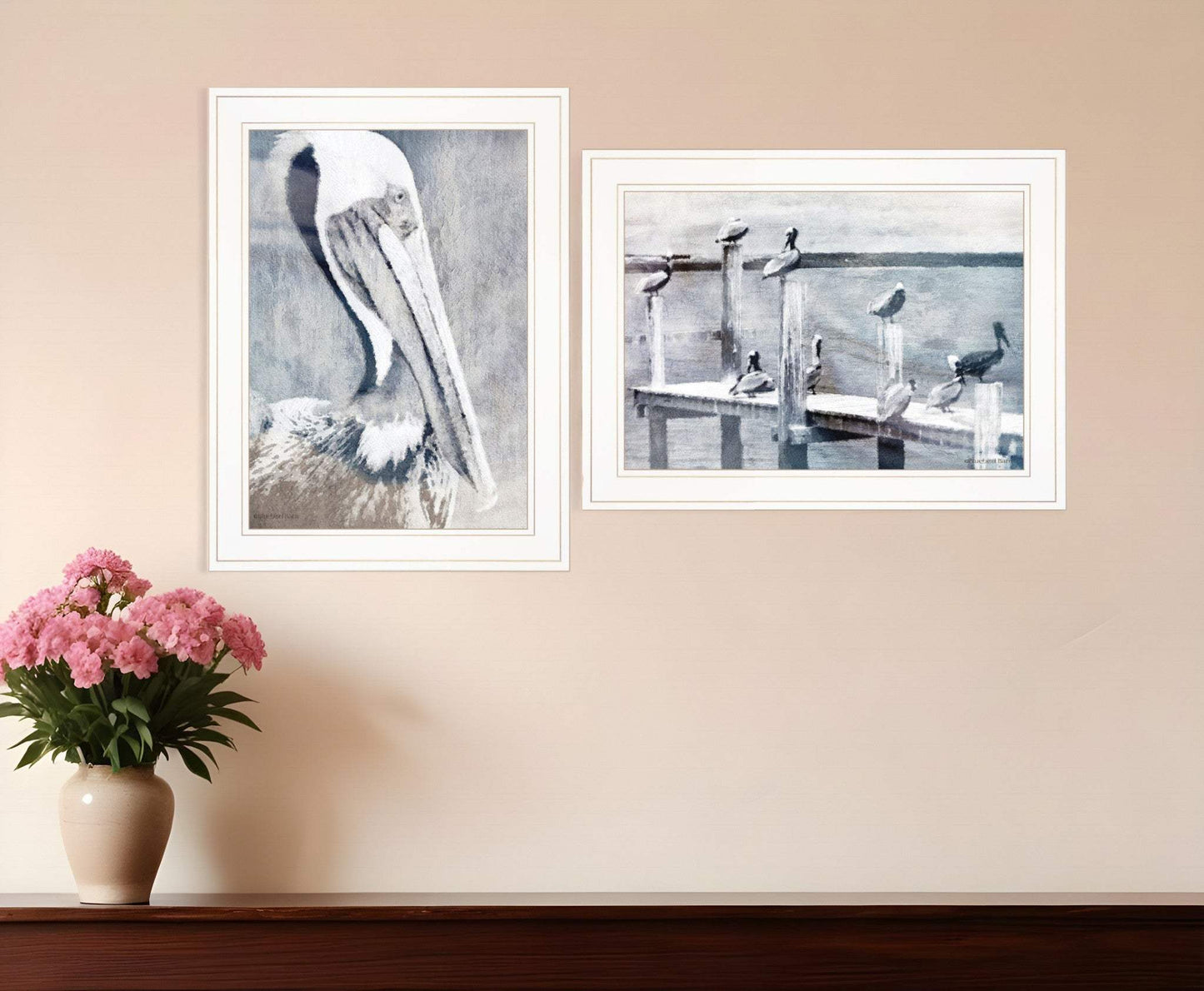 Set Of Two Pelican Party White Framed Coastal Wall Art - Homeroots - Flyclothing LLC