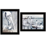 Set Of Two Pelican Party Black Framed Coastal Wall Art - Homeroots