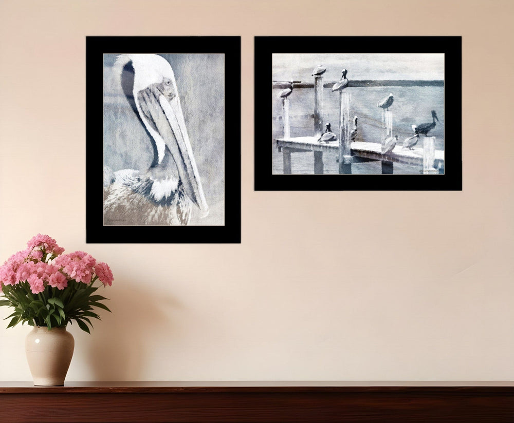 Set Of Two Pelican Party Black Framed Coastal Wall Art - Homeroots