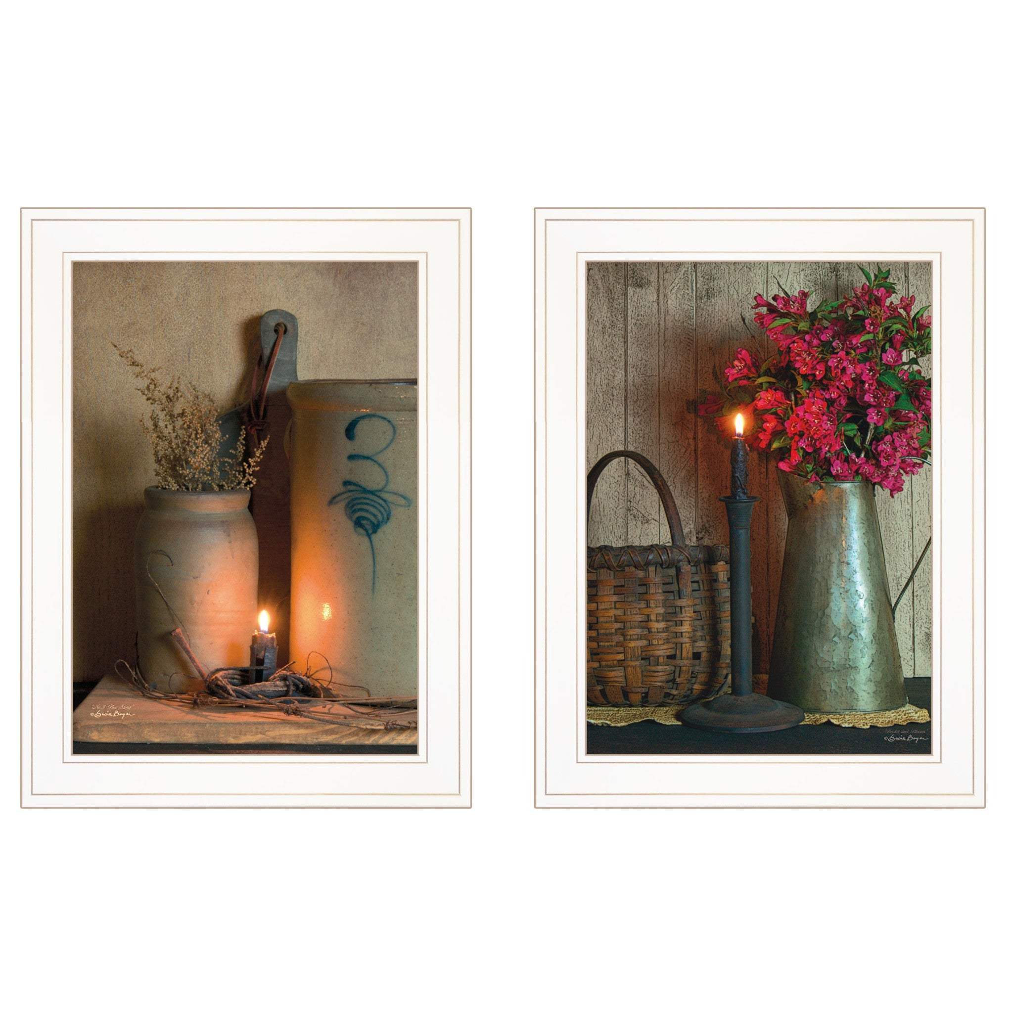 Set Of Two Country Candlelight White Framed Print Wall Art - Homeroots - Flyclothing LLC