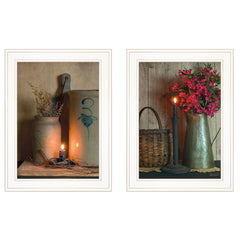 Set Of Two Country Candlelight White Framed Print Wall Art