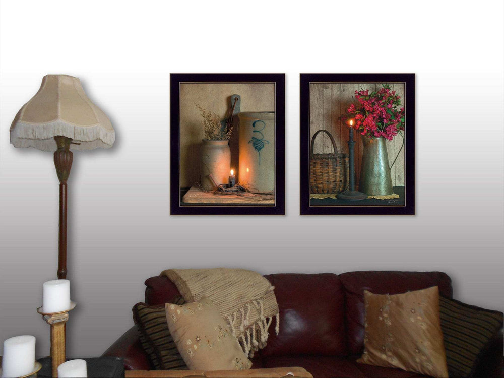 Set Of Two Country Candlelight Black Framed Print Wall Art - Homeroots - Flyclothing LLC