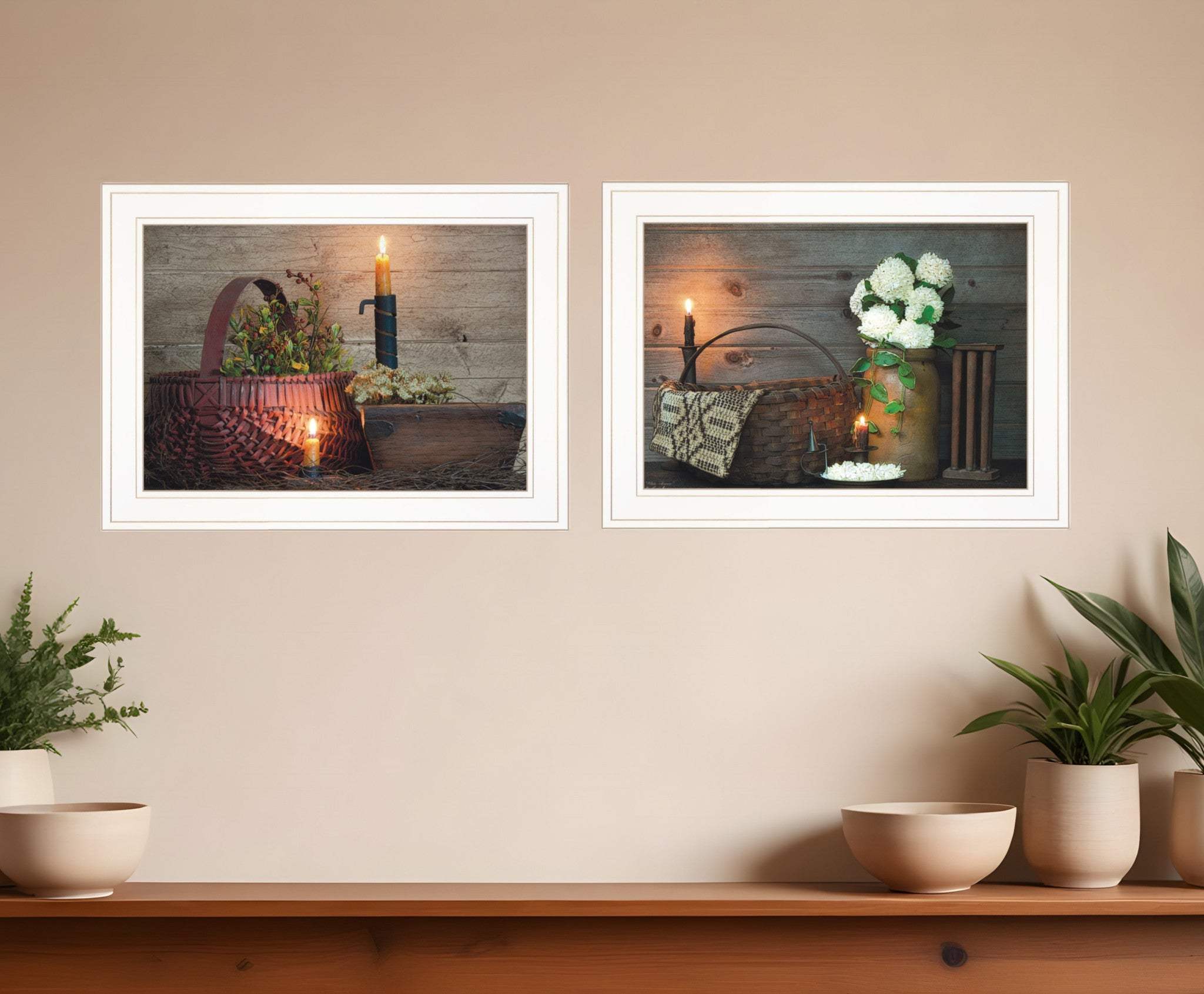 Set Of Two Country Candlelight 4 White Framed Print Wall Art - Homeroots - Flyclothing LLC