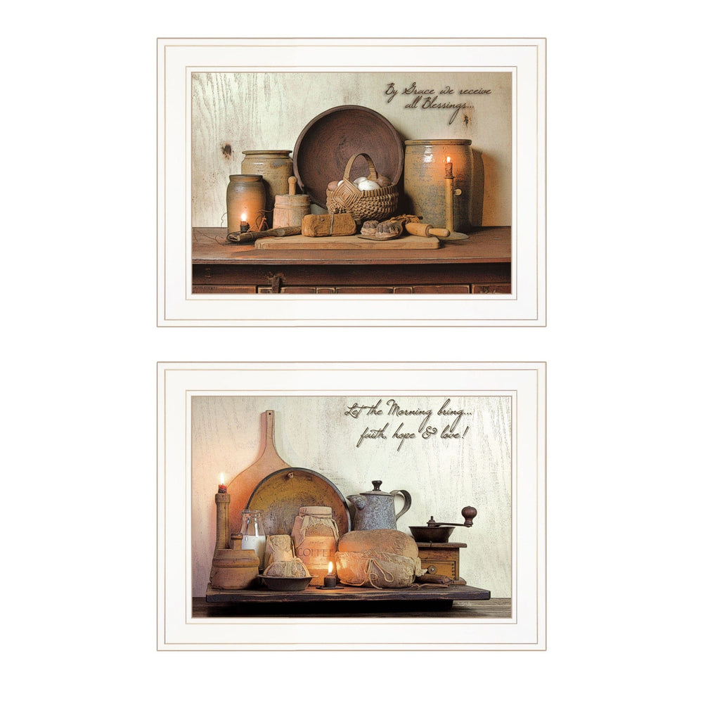 Set Of Two By Grace 1 White Framed Print Kitchen Wall Art - Homeroots