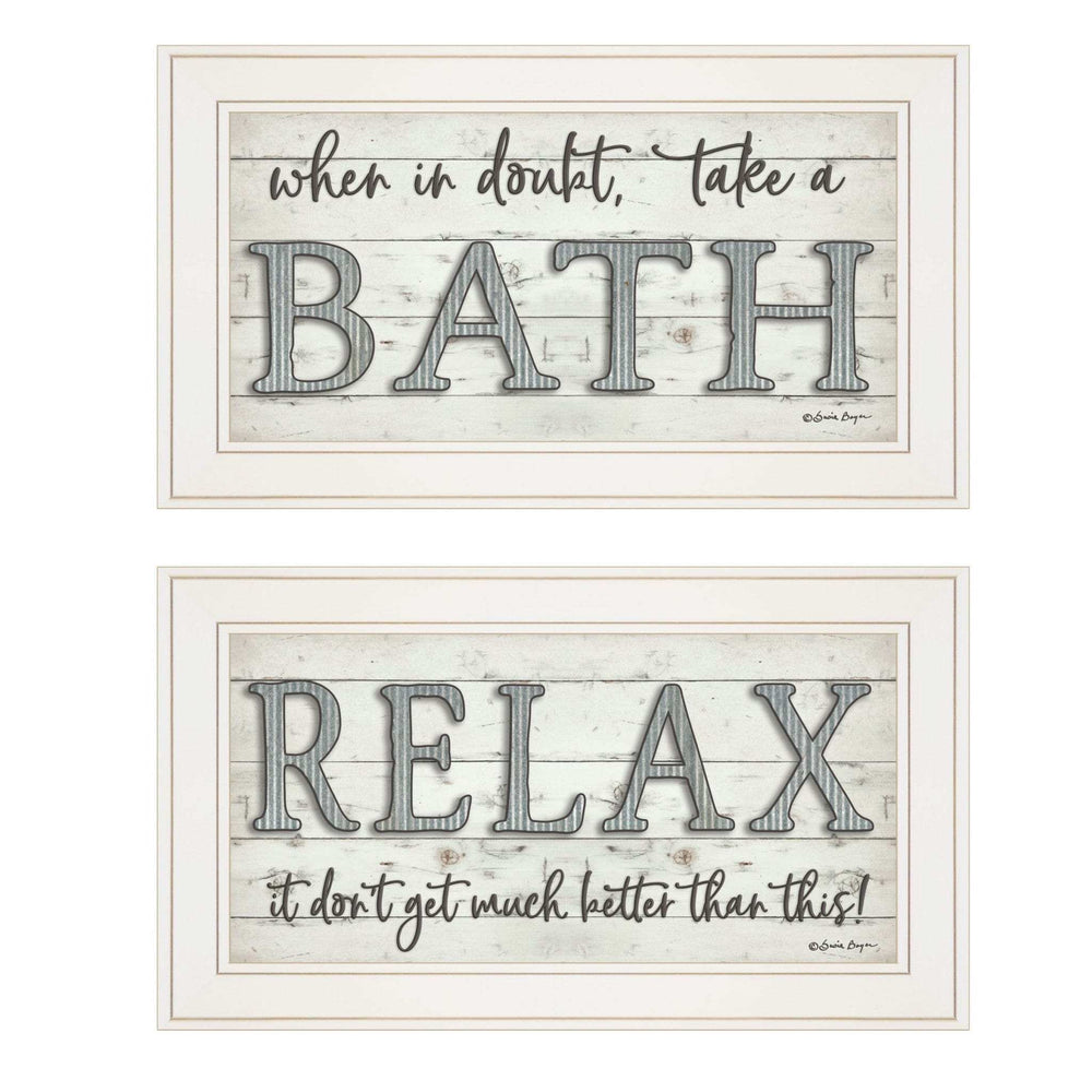 Set Of Two Bath Relax 1 White Framed Print Bathroom Wall Art - Homeroots - Flyclothing LLC