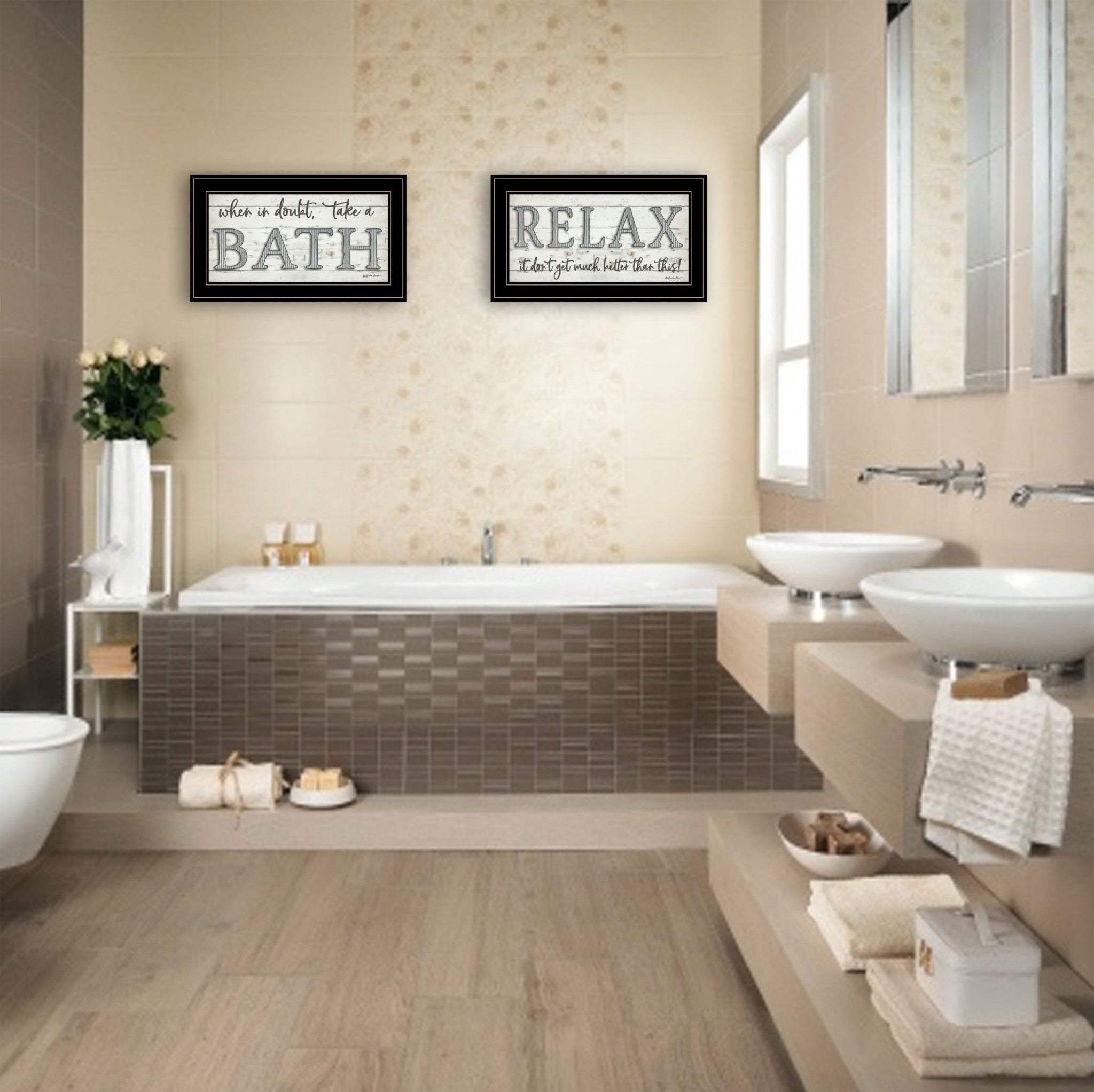 Set Of Two Bath Relax 2 Black Framed Print Bathroom Wall Art - Homeroots - Flyclothing LLC