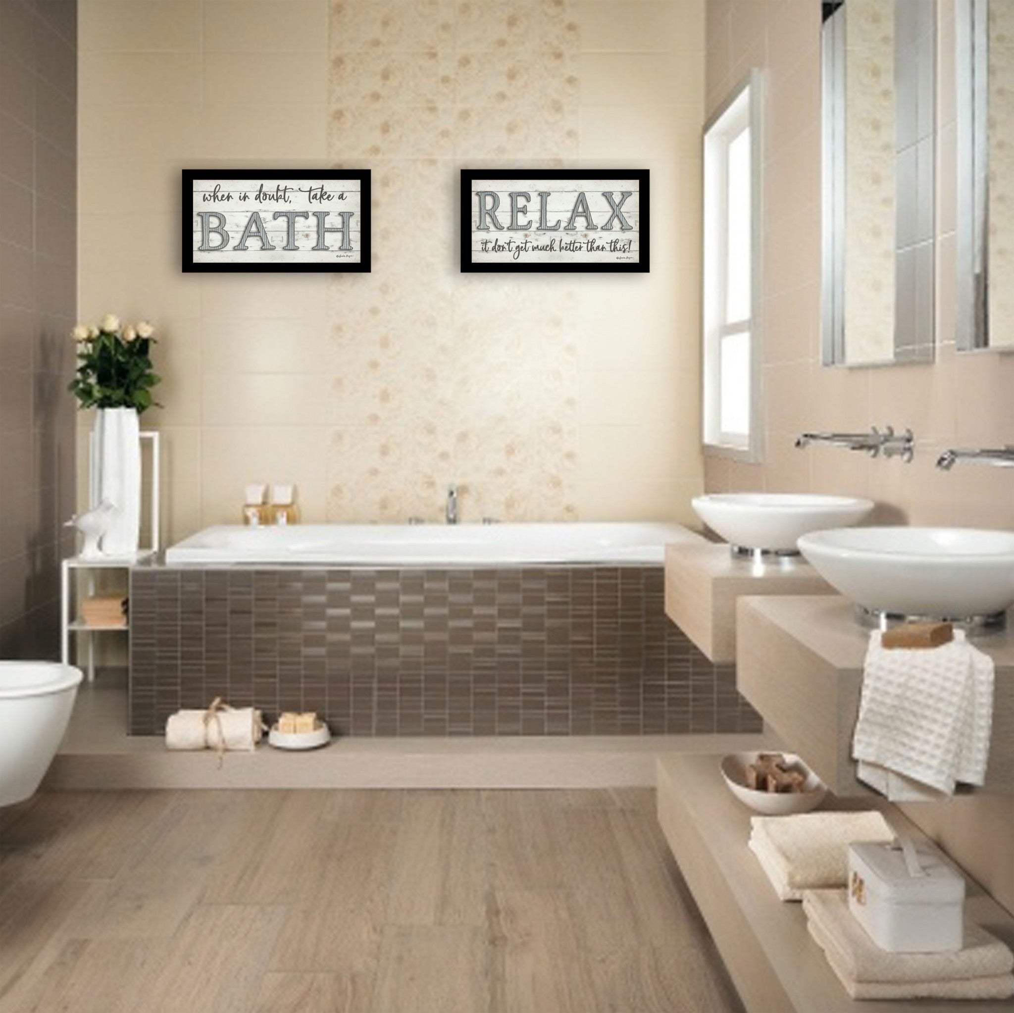 Set Of Two Bath Relax 3 Black Framed Print Bathroom Wall Art - Homeroots - Flyclothing LLC