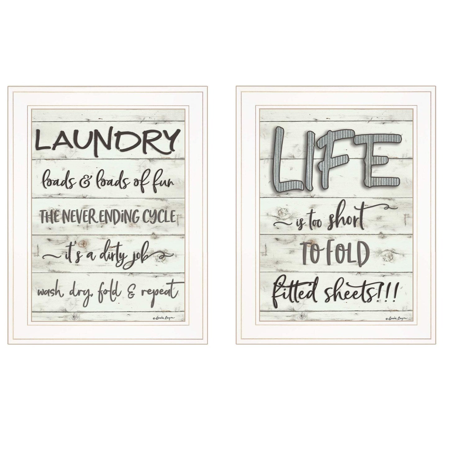 Set Of Two Loads of Fun 1 White Framed Print Bathroom Wall Art - Homeroots - Flyclothing LLC