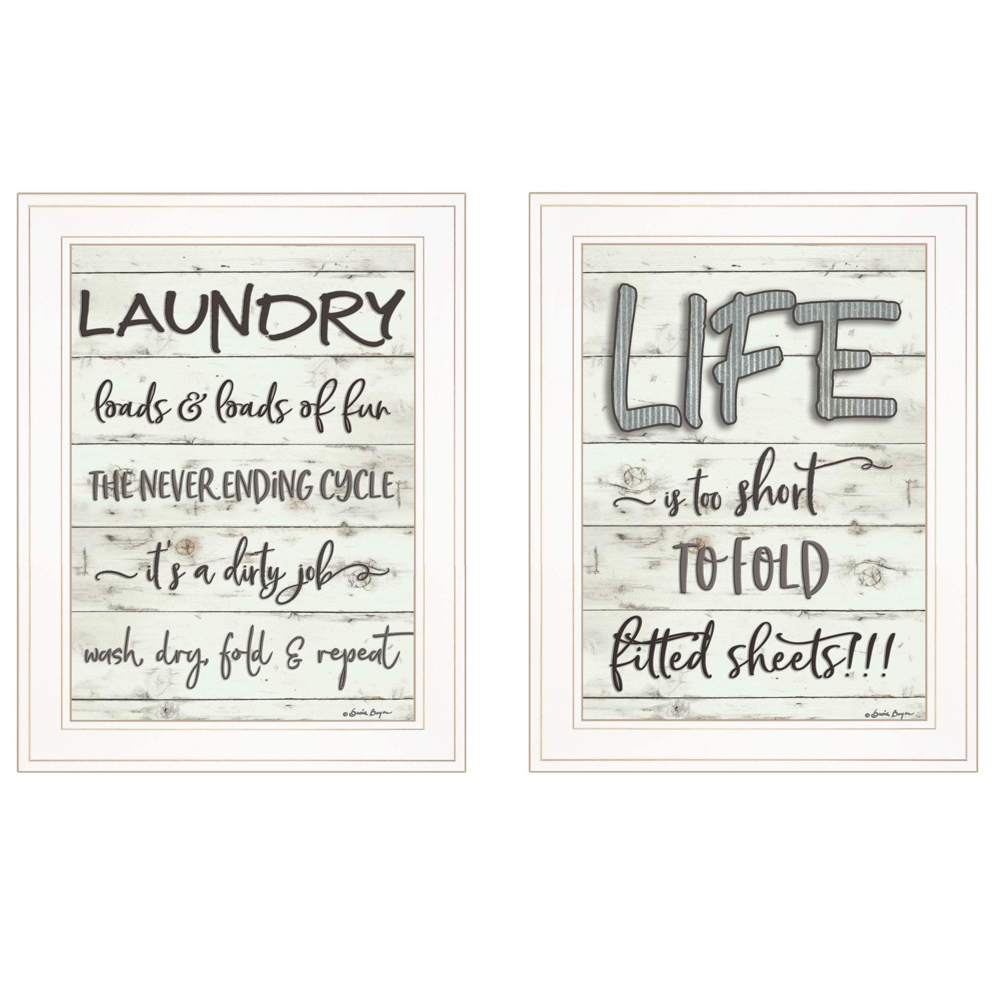 Set Of Two Loads of Fun 1 White Framed Print Bathroom Wall Art - Homeroots - Flyclothing LLC