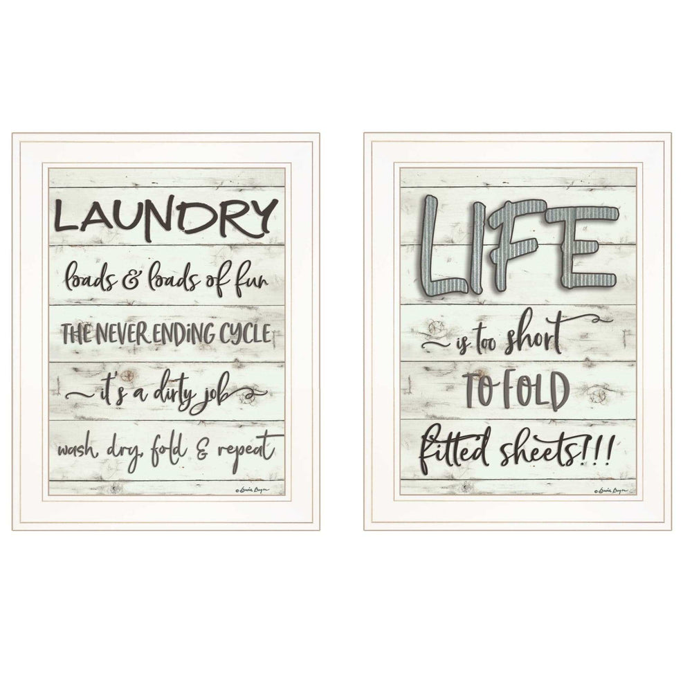 Set Of Two Loads of Fun 1 White Framed Print Bathroom Wall Art - Homeroots - Flyclothing LLC