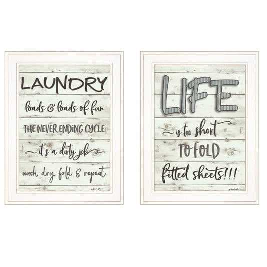 Set Of Two Loads of Fun 1 White Framed Print Bathroom Wall Art