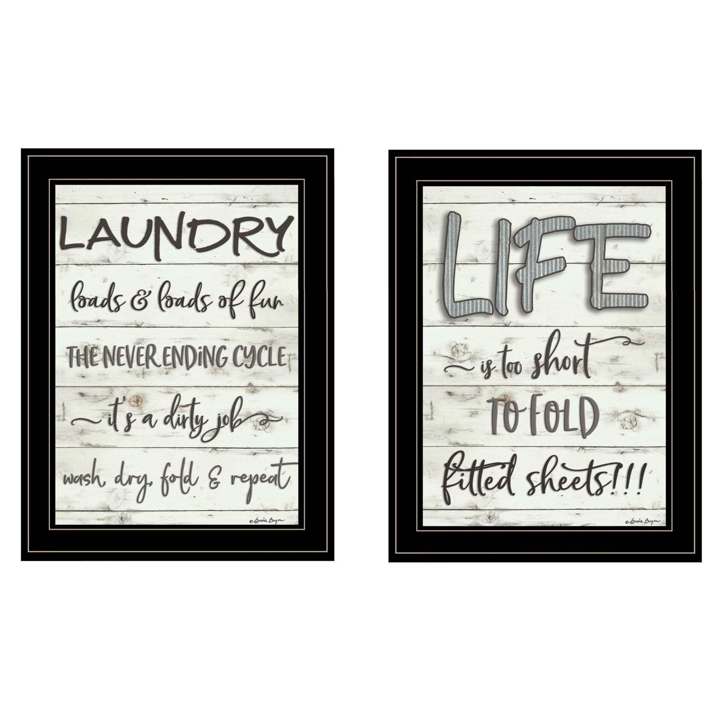 Set Of Two Loads of Fun 2 Black Framed Print Bathroom Wall Art - Homeroots - Flyclothing LLC