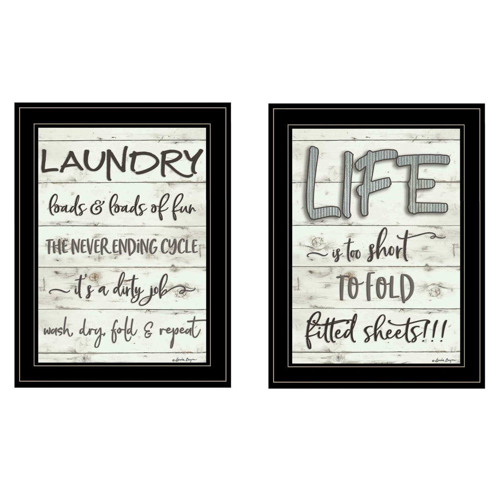 Set Of Two Loads of Fun 2 Black Framed Print Bathroom Wall Art - Homeroots - Flyclothing LLC