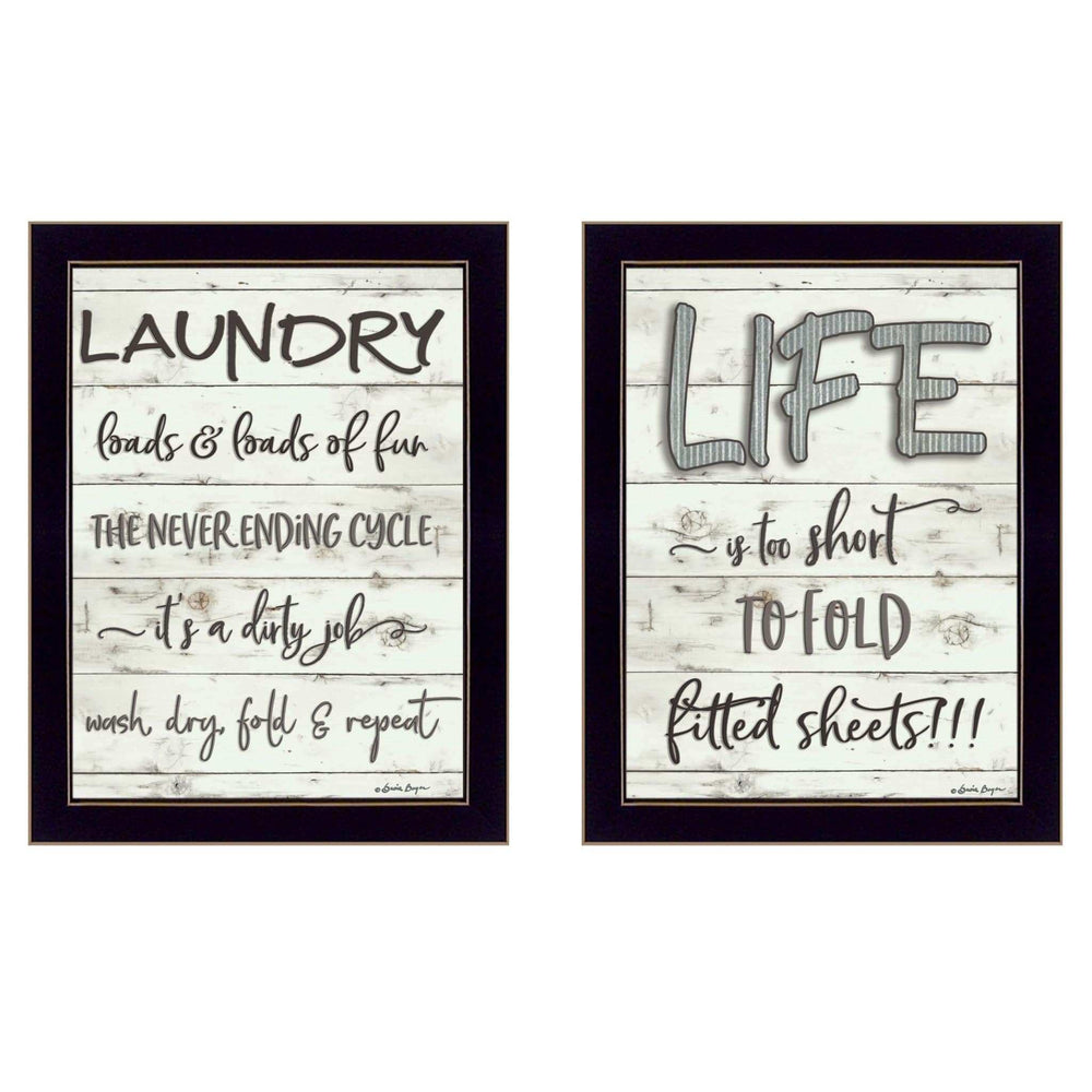 Set Of Two Loads of Fun 3 Black Framed Print Bathroom Wall Art - Homeroots - Flyclothing LLC