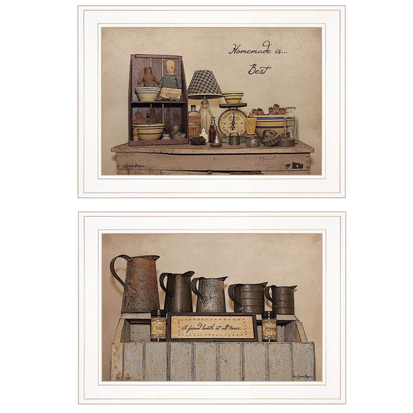 Set Of Two Homemade is Best 1 White Framed Print Kitchen Wall Art - Homeroots - Flyclothing LLC
