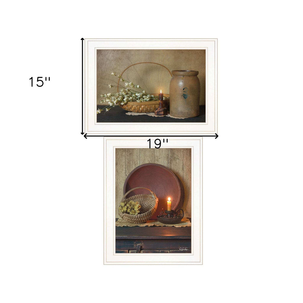 Set Of Two Candle Light and Flowers 1 White Framed Print Wall Art - Homeroots - Flyclothing LLC