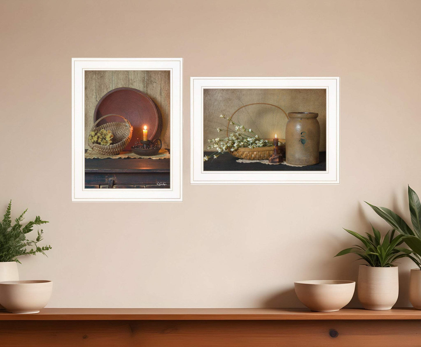 Set Of Two Candle Light and Flowers 1 White Framed Print Wall Art - Homeroots - Flyclothing LLC