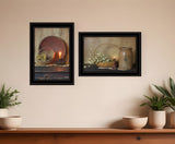 Set Of Two Candle Light and Flowers 2 Black Framed Print Wall Art - Homeroots