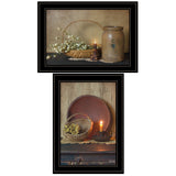 Set Of Two Candle Light and Flowers 2 Black Framed Print Wall Art - Homeroots