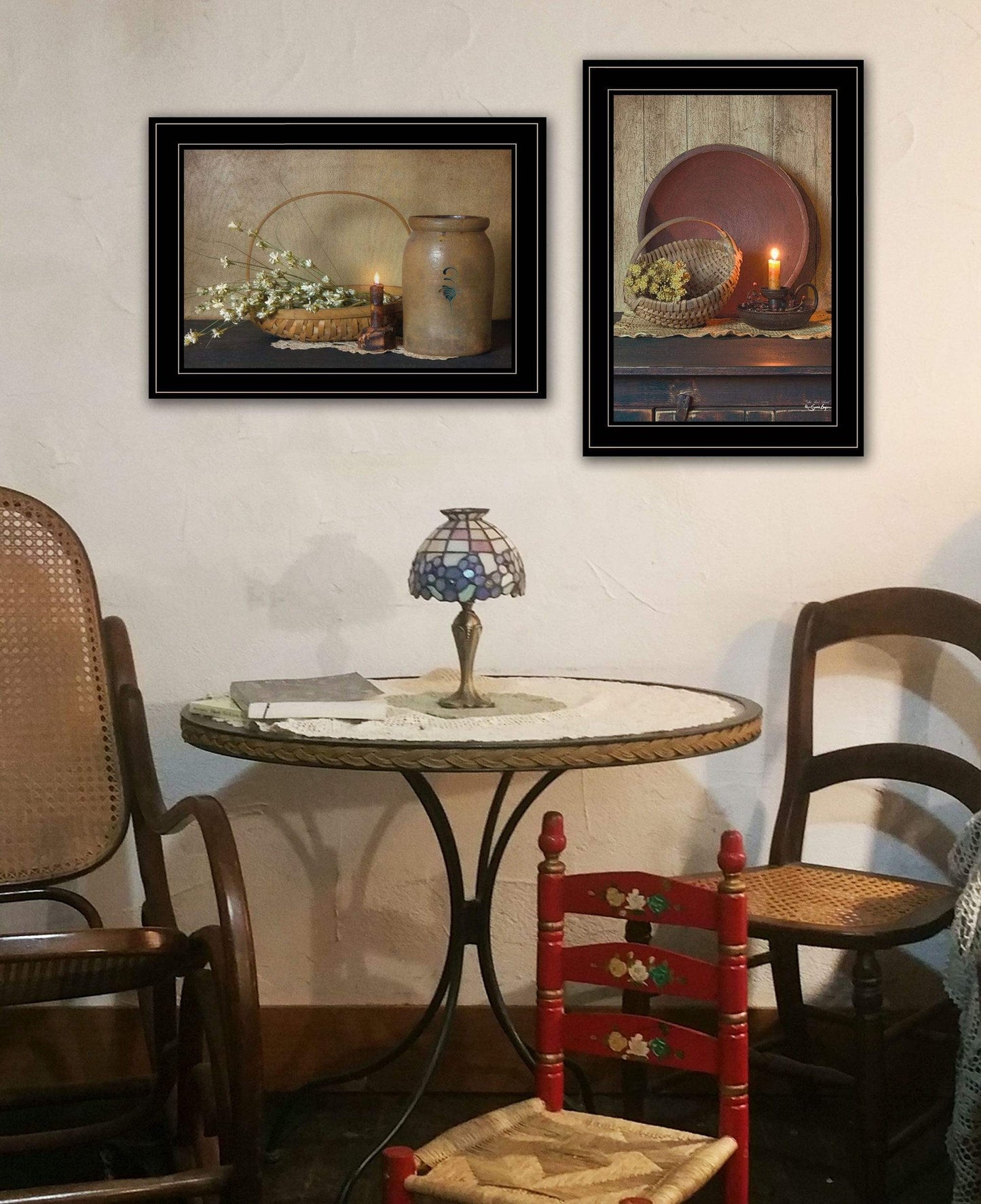 Set Of Two Candle Light and Flowers 2 Black Framed Print Wall Art - Homeroots - Flyclothing LLC