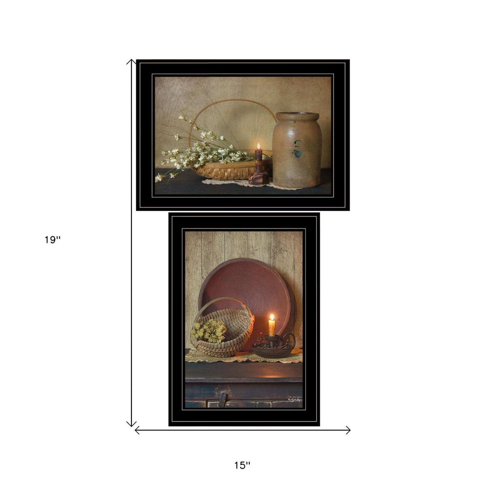 Set Of Two Candle Light and Flowers 2 Black Framed Print Wall Art - Homeroots - Flyclothing LLC