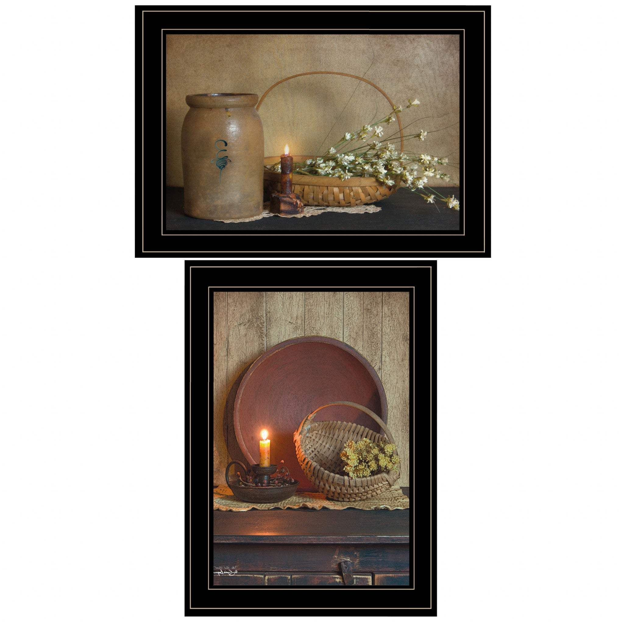Set Of Two Candle Light and Flowers 2 Black Framed Print Wall Art - Homeroots - Flyclothing LLC