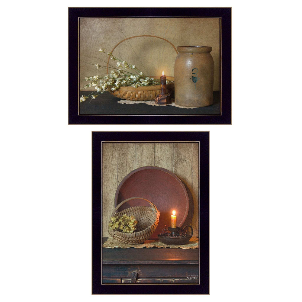 Set Of Two Candle Light and Flowers 3 Black Framed Print Wall Art - Homeroots - Flyclothing LLC