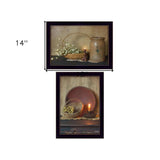 Set Of Two Candle Light and Flowers 3 Black Framed Print Wall Art - Homeroots - Flyclothing LLC