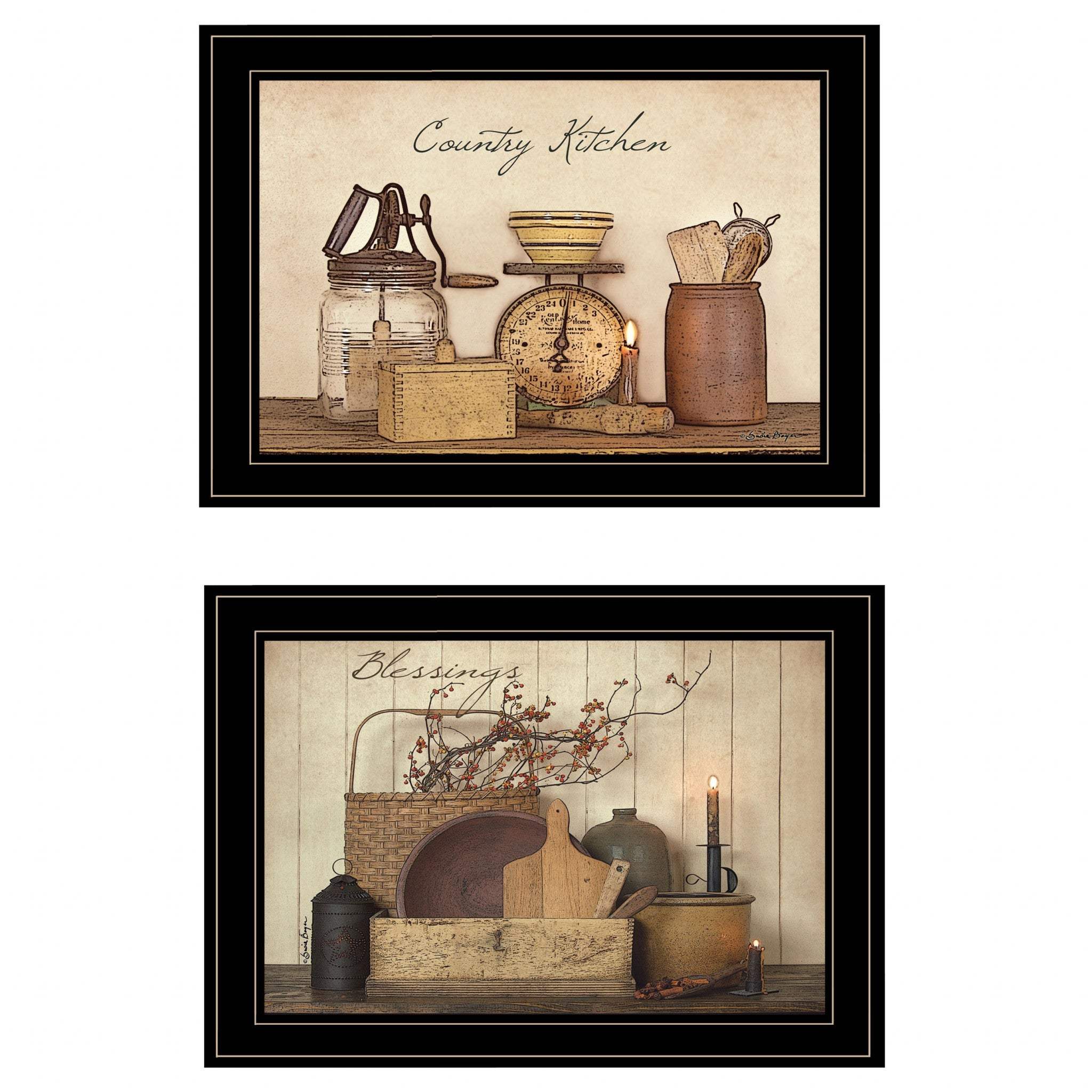 Set Of Two Candlelight and Flowers 2 Black Framed Print Wall Art - Homeroots - Flyclothing LLC
