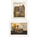Set Of Two Grateful and Blessed White Framed Print Kitchen Wall Art - Homeroots