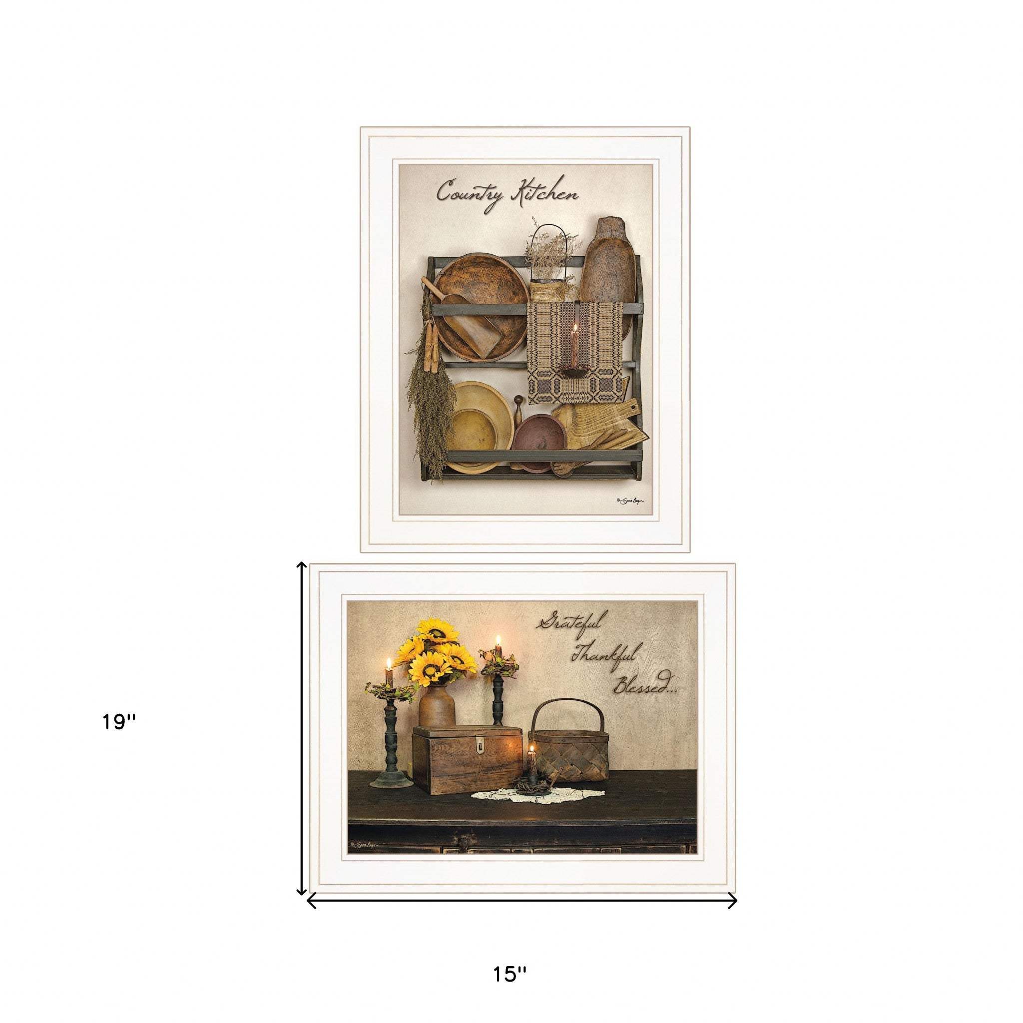 Set Of Two Grateful and Blessed White Framed Print Kitchen Wall Art - Homeroots - Flyclothing LLC