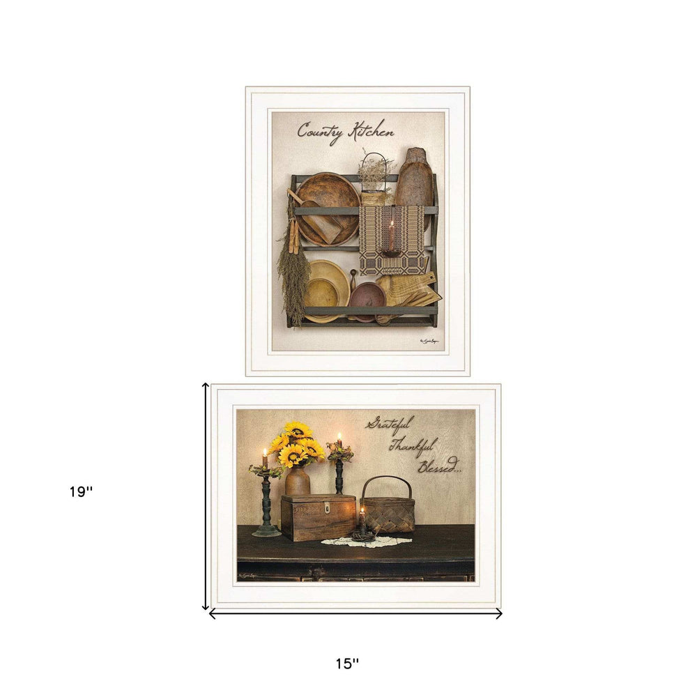 Set Of Two Grateful and Blessed White Framed Print Kitchen Wall Art - Homeroots - Flyclothing LLC