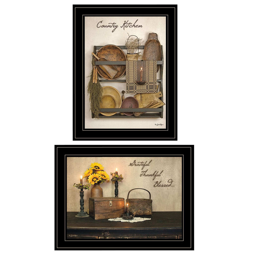 Set Of Two Grateful and Blessed Black Framed Print Kitchen Wall Art - Homeroots - Flyclothing LLC