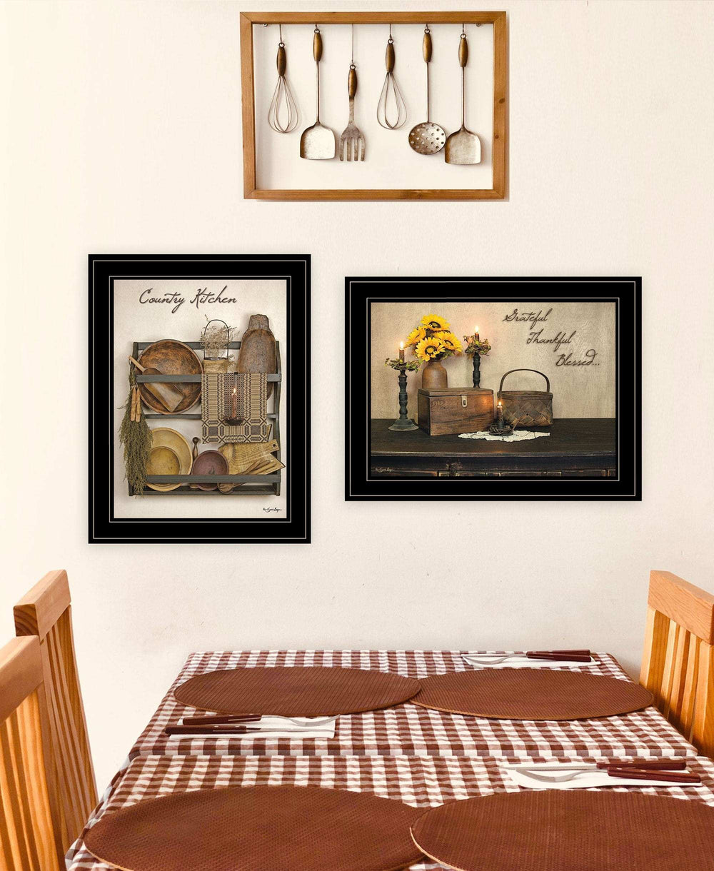 Set Of Two Grateful and Blessed Black Framed Print Kitchen Wall Art - Homeroots - Flyclothing LLC