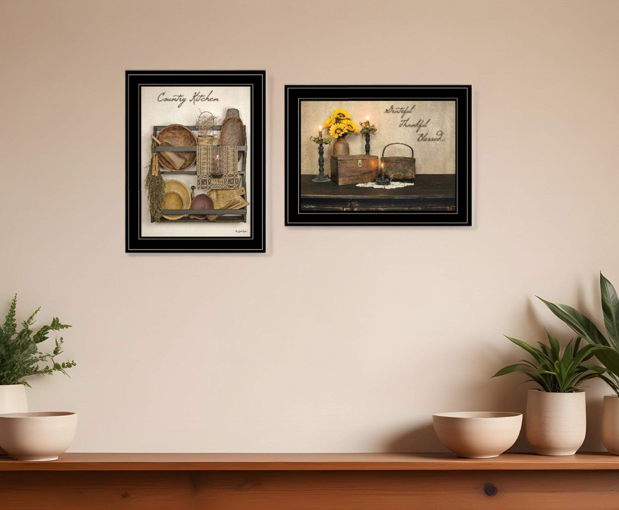 Set Of Two Grateful and Blessed Black Framed Print Kitchen Wall Art - Homeroots - Flyclothing LLC