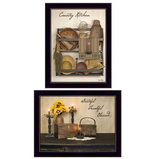 Grateful and Blessed Black Framed Print Kitchen Wall Art - Homeroots