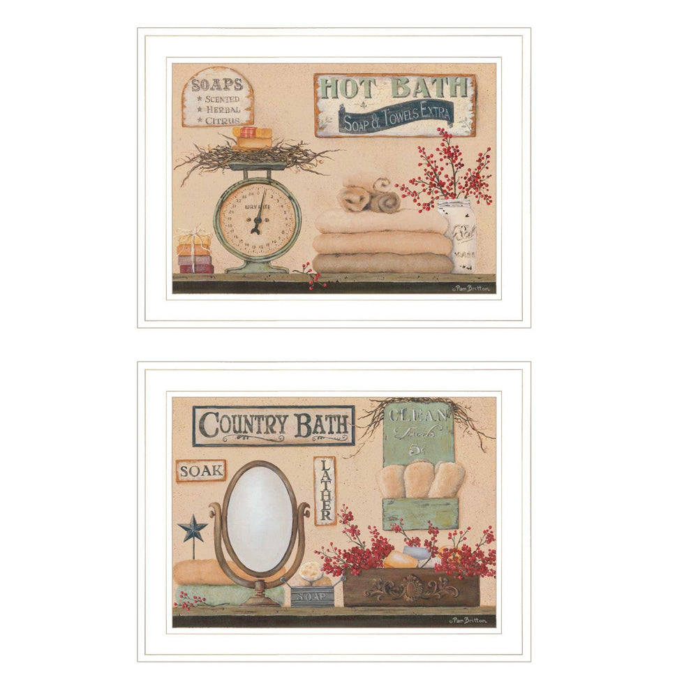 Set Of Two Country Bath III White Framed Print Bathroom Wall Art - Homeroots