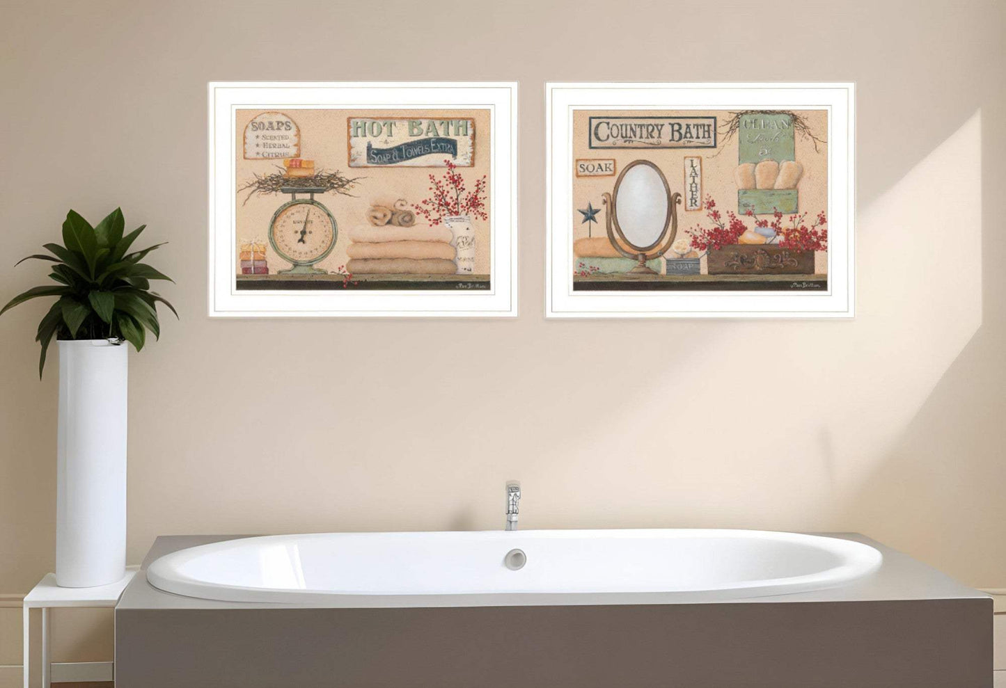 Set Of Two Country Bath III White Framed Print Bathroom Wall Art - Homeroots - Flyclothing LLC