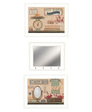 Set Of Three Wash Room White Rim Frame Bathroom Wall Art with Hooks - Homeroots