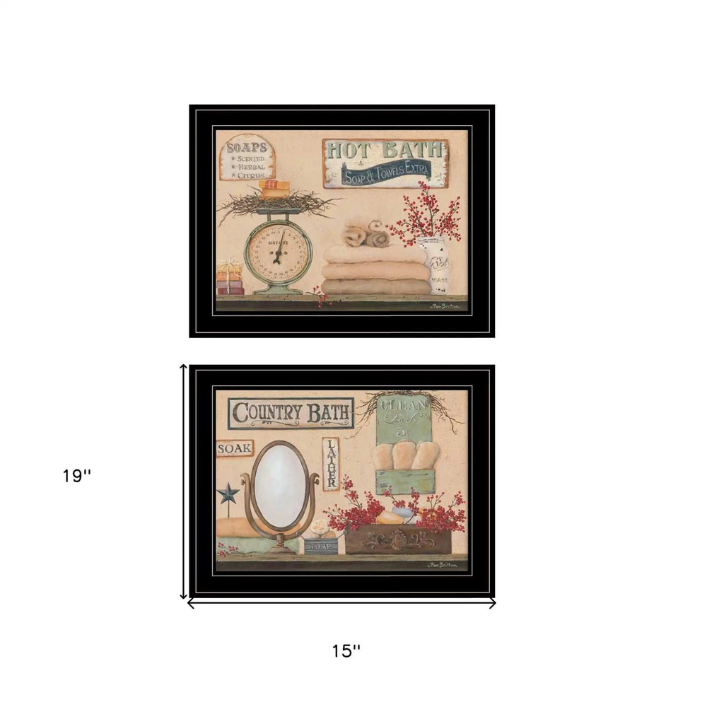 Set Of Two Country Bath III 2 Black Framed Print Bathroom Wall Art - Homeroots - Flyclothing LLC