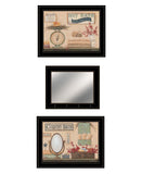 Set Of Three Wash Room Black Rim Frame Bathroom Wall Art with Hooks - Homeroots