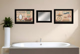 Set Of Three Wash Room Black Rim Frame Bathroom Wall Art with Hooks - Homeroots
