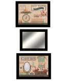Set Of Three Wash Room Black Frame Bathroom Wall Art with Hooks - Homeroots