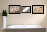 Set Of Three Wash Room Black Frame Bathroom Wall Art with Hooks - Homeroots