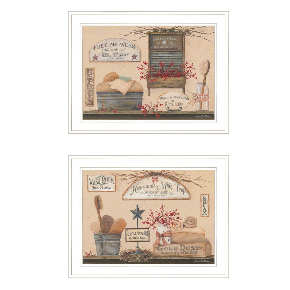 Set Of Two Wash Room White Framed Print Bathroom Wall Art - Homeroots