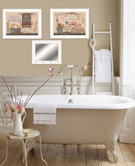 Set Of Three Wash Room White Frame Bathroom Wall Art with Hooks - Homeroots